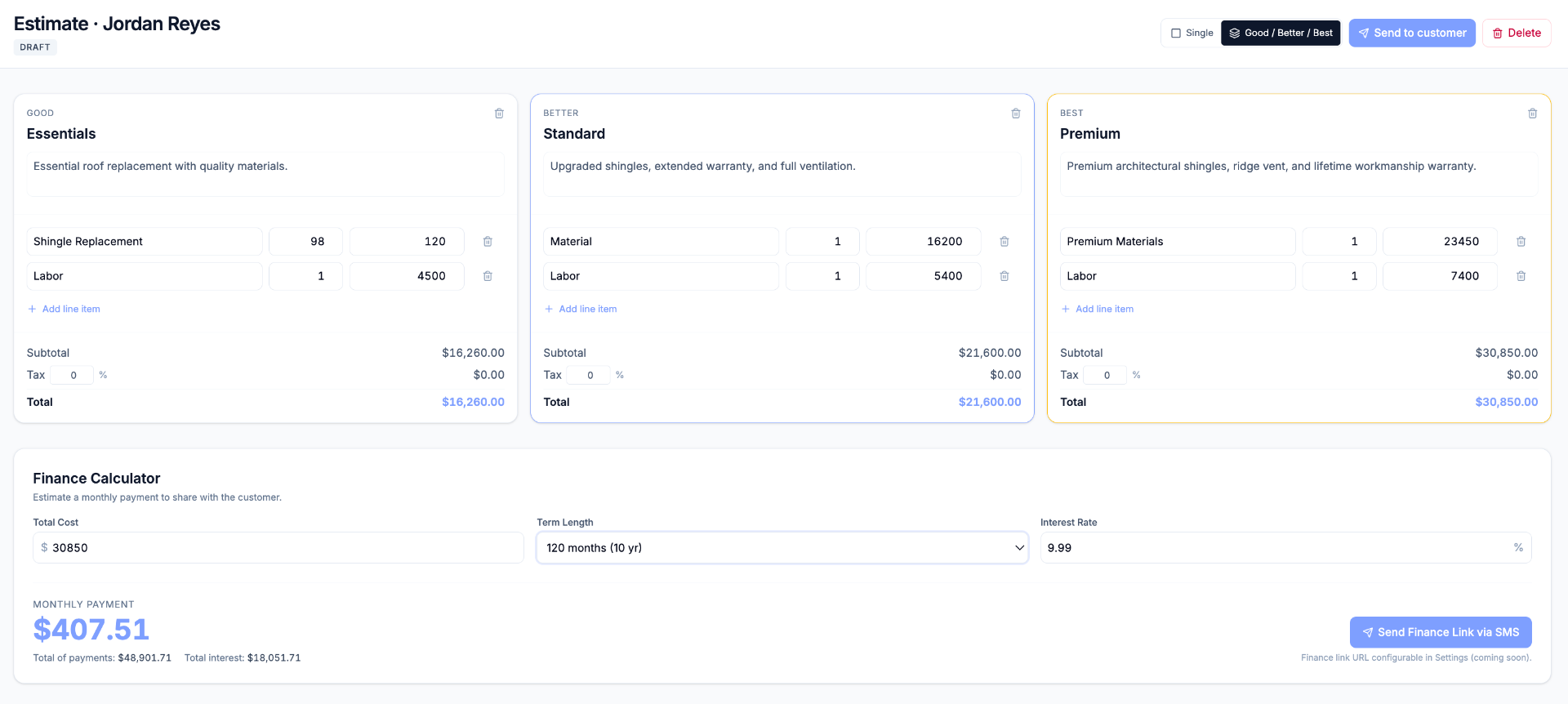 Estimate builder